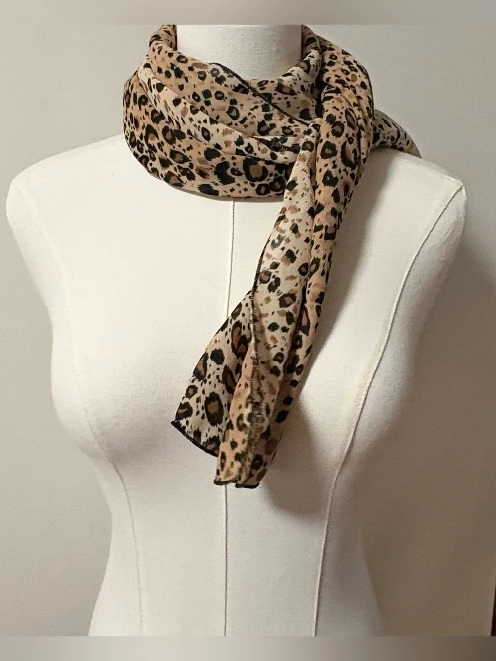 Leopard print long sheer lightweight scarf animal boho artsy mob wife